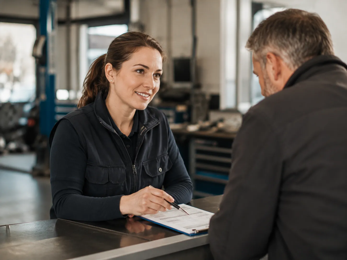 Service-Mitarbeiter berät einen Kunden zu einem Wartungsvertrag
